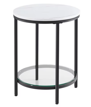 Moderne Bijzettafel met Marmerlook en Gehard Glas