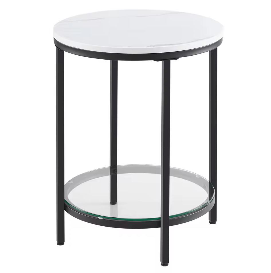 Moderne Bijzettafel met Marmerlook en Gehard Glas