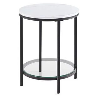 Moderne Bijzettafel met Marmerlook en Gehard Glas