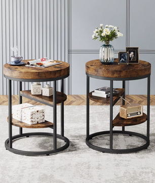 Industriële Ronde Bijzettafel met 3 Planken