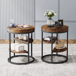 Industriële Ronde Bijzettafel met 3 Planken