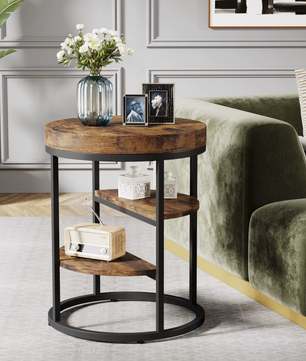 Industriële Ronde Bijzettafel met 3 Planken