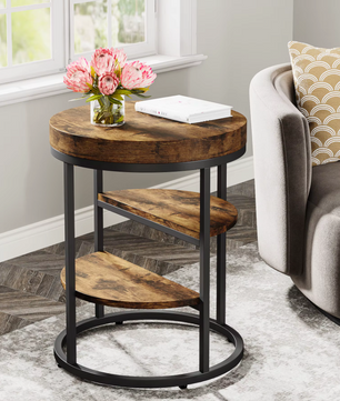 Industriële Ronde Bijzettafel met 3 Planken