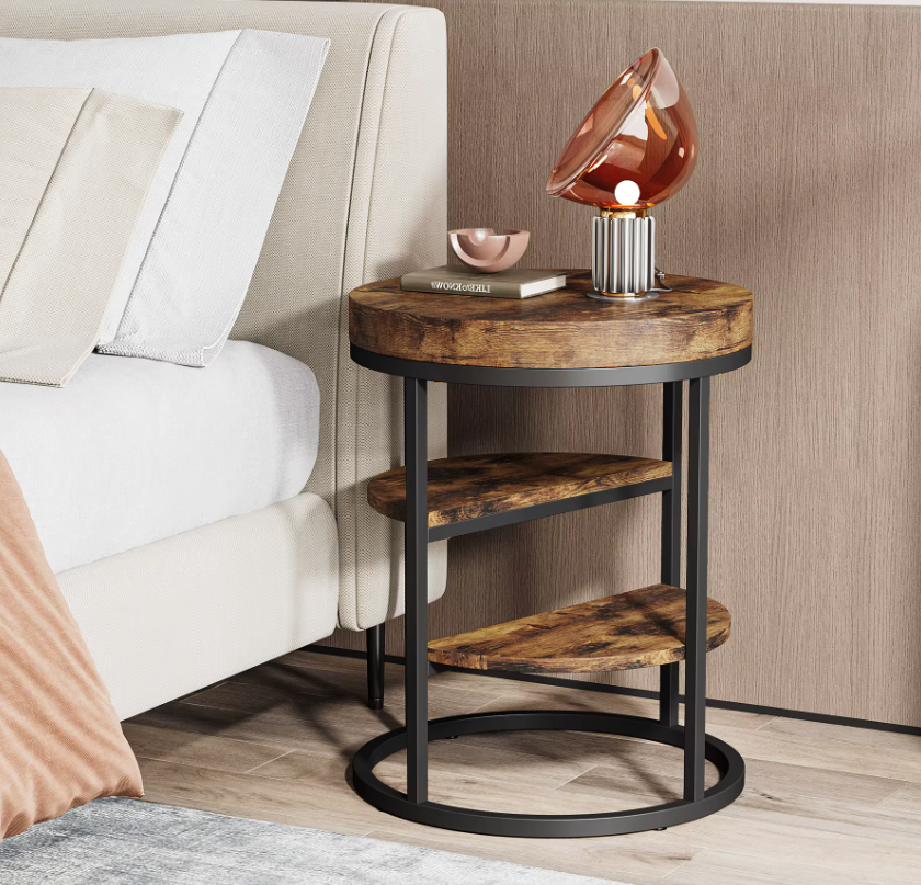Industriële Ronde Bijzettafel met 3 Planken