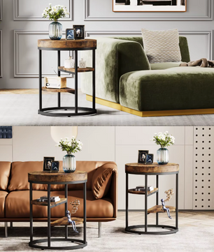Industriële Ronde Bijzettafel met 3 Planken