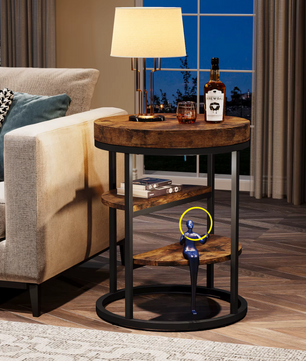 Industriële Ronde Bijzettafel met 3 Planken