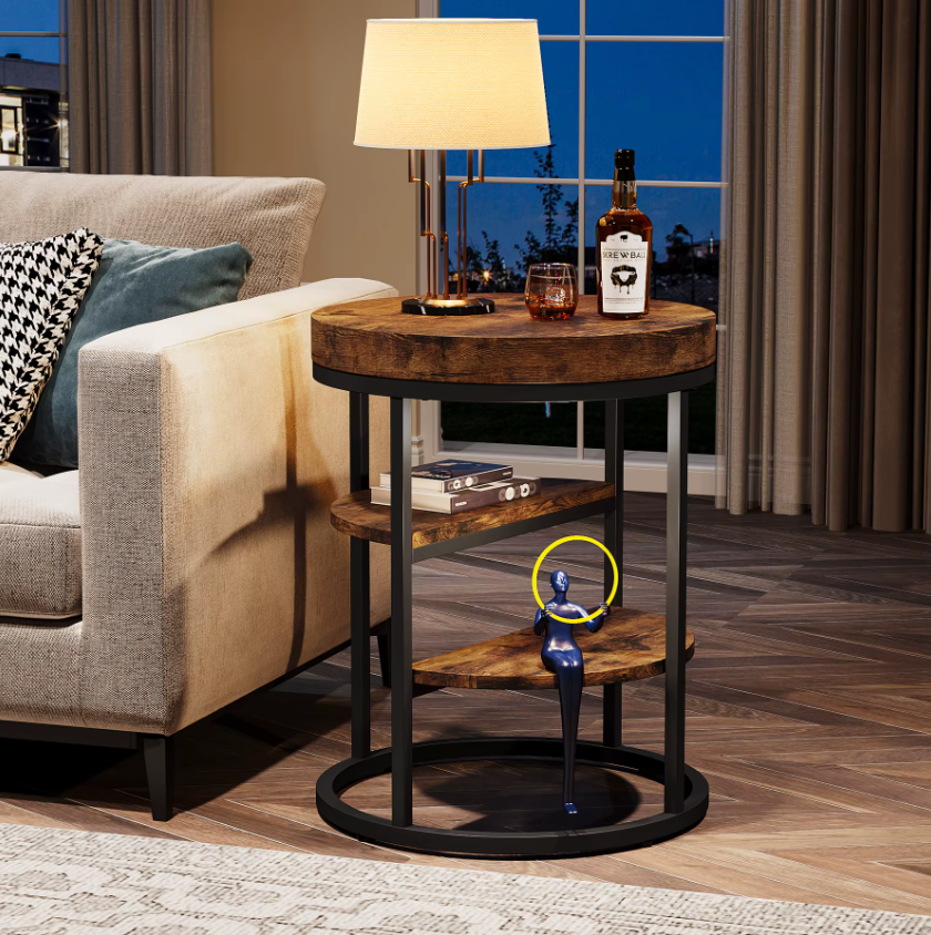 Industriële Ronde Bijzettafel met 3 Planken