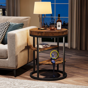 Industriële Ronde Bijzettafel met 3 Planken