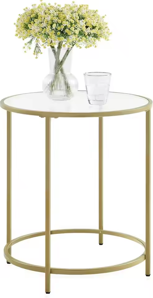 Luxe Ronde Bijzettafel met Glazen Tafelblad en Gouden Metalen Frame