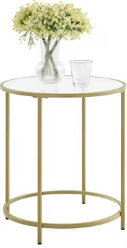 Luxe Ronde Bijzettafel met Glazen Tafelblad en Gouden Metalen Frame