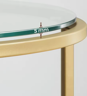 Luxe Ronde Bijzettafel met Glazen Tafelblad en Gouden Metalen Frame