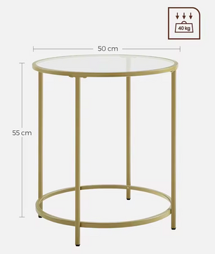 Luxe Ronde Bijzettafel met Glazen Tafelblad en Gouden Metalen Frame