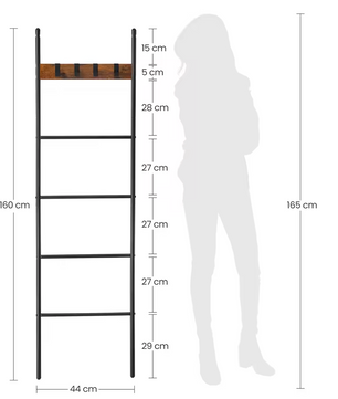 Industriële Handdoekladder met 5 Niveaus en 4 Haken - Vintage Hout