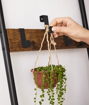 Industriële Handdoekladder met 5 Niveaus en 4 Haken - Vintage Hout