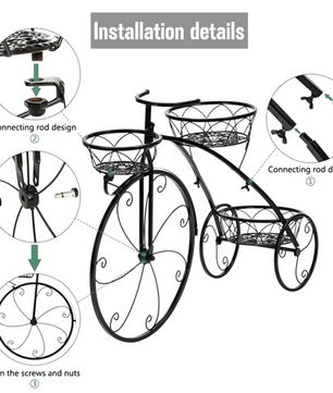 Fiets Bloemenrek – Smeedijzeren Driewieler Bloemenrek voor Binnen & Buiten