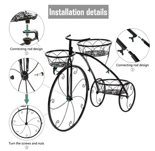 Fiets Bloemenrek – Smeedijzeren Driewieler Bloemenrek voor Binnen & Buiten