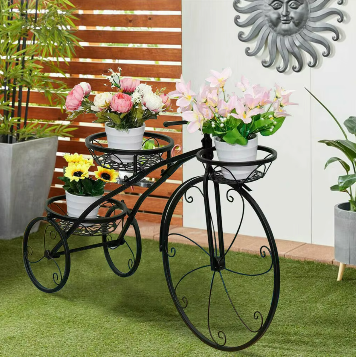Fiets Bloemenrek – Smeedijzeren Driewieler Bloemenrek voor Binnen & Buiten
