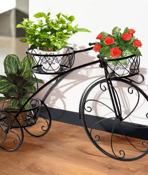 Fiets Bloemenrek – Smeedijzeren Driewieler Bloemenrek voor Binnen & Buiten
