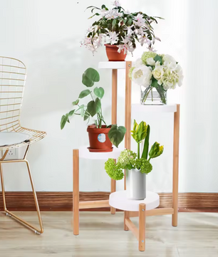 4-Lagen Bamboe Plantenstandaard – Hoekmodel voor Binnengebruik in Nordic Stijl