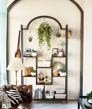5-Laags Hoge Plantenstandaard met Ophanghaken – Metaal en Hout (190 cm)