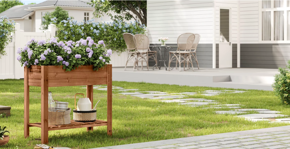 Houten Verhoogde Plantenkast met Bloembakplank – 80x75x40 cm – Massief dennenhout