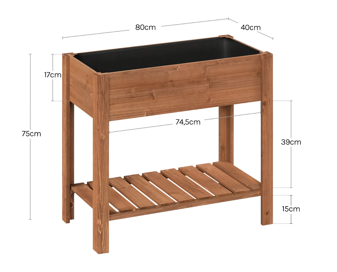 Houten Verhoogde Plantenkast met Bloembakplank – 80x75x40 cm – Massief dennenhout