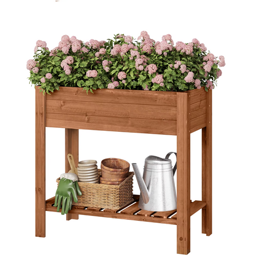 Houten Verhoogde Plantenkast met Bloembakplank – 80x75x40 cm – Massief dennenhout
