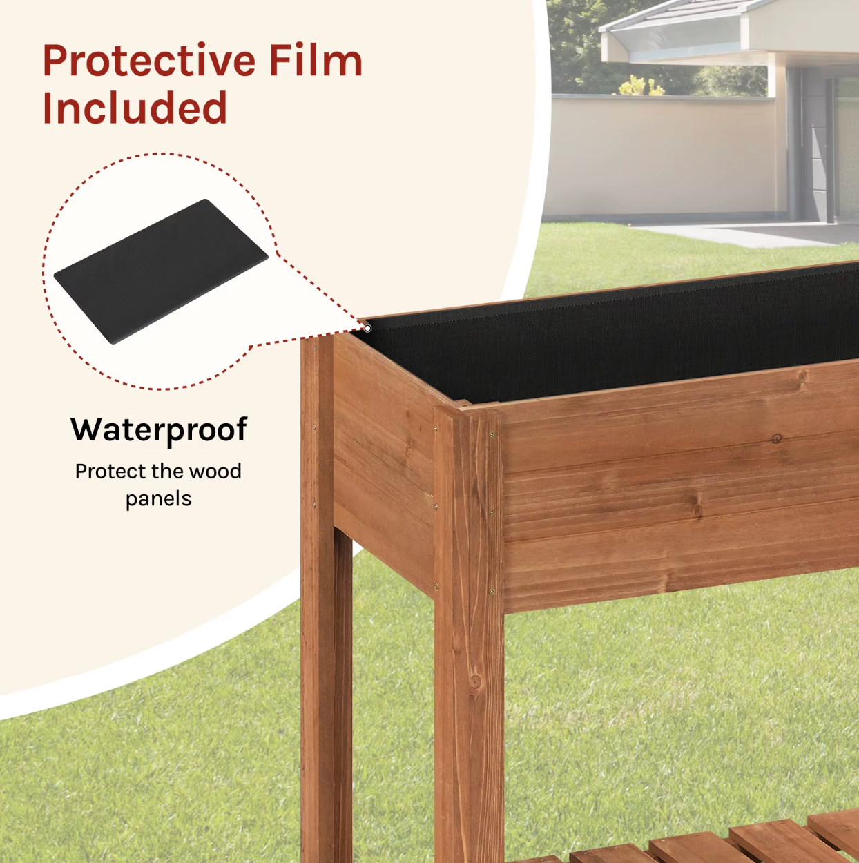 Houten Verhoogde Plantenkast met Bloembakplank – 80x75x40 cm – Massief dennenhout