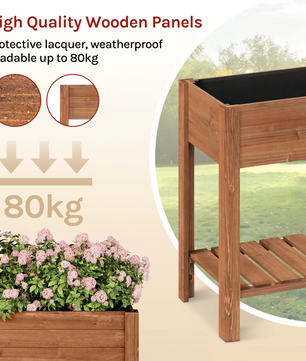Houten Verhoogde Plantenkast met Bloembakplank – 80x75x40 cm – Massief dennenhout