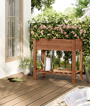 Houten Verhoogde Plantenkast met Bloembakplank – 80x75x40 cm – Massief dennenhout