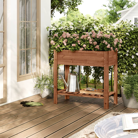 Houten Verhoogde Plantenkast met Bloembakplank – 80x75x40 cm – Massief dennenhout