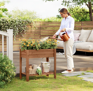 Houten Verhoogde Plantenkast met Bloembakplank – 80x75x40 cm – Massief dennenhout