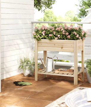 Houten Verhoogde Plantenkast met Bloembakplank – 80x75x40 cm – Massief dennenhout
