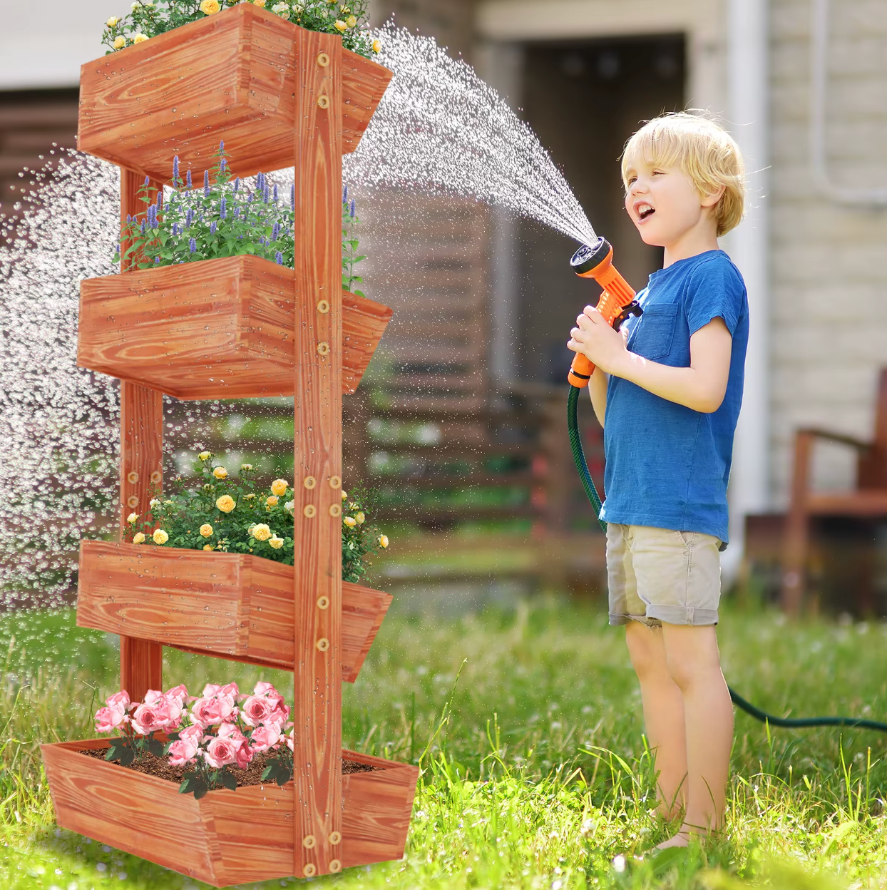 4-Laags Verhoogde Plantenbak met Ladderdesign