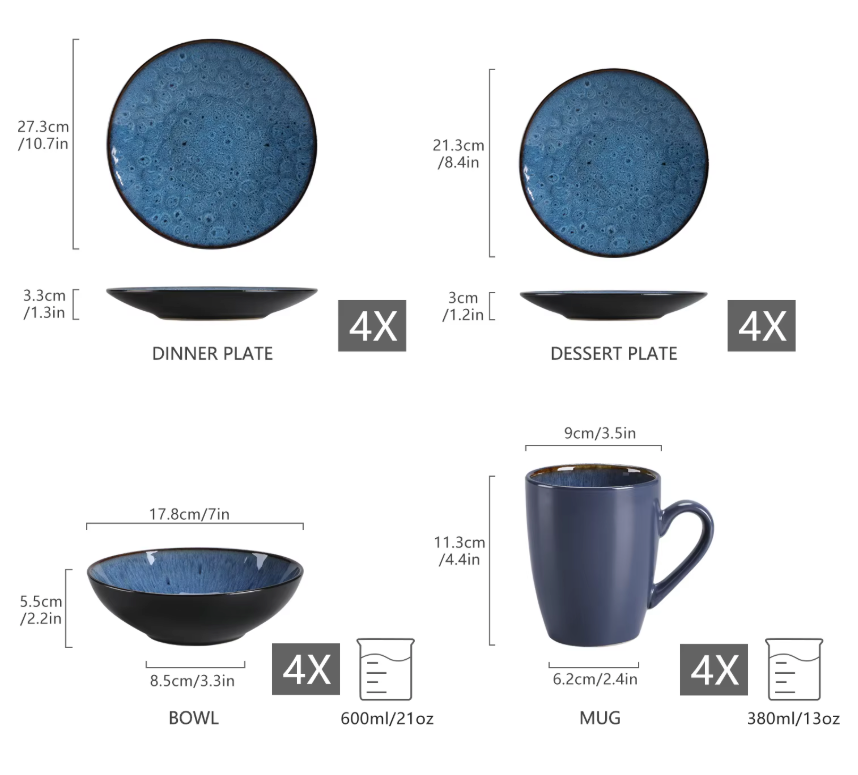 Nordic Stijl Serviesset 16-Delig / 32-Delig / 48-Delig – Keramisch Set Vintage Blauw