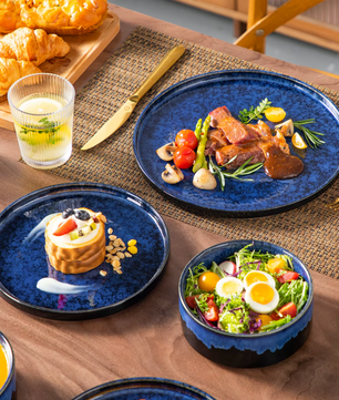 Fjord Scandinavisch Serviesset – 12- of 24-delig – Keramisch Servies met Reactief Glazuur in Zwart en Blauw