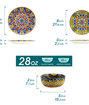 Boheemse Stijl 12-delige Serviesset – Keramisch Servies