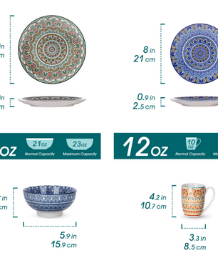 Boheemse Mandala 16-delige Keramische Serviesset – Borden, Kommen & Mokken