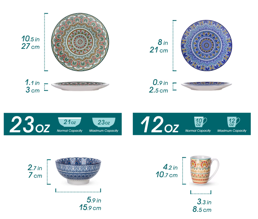 Boheemse Mandala 16-delige Keramische Serviesset – Borden, Kommen & Mokken