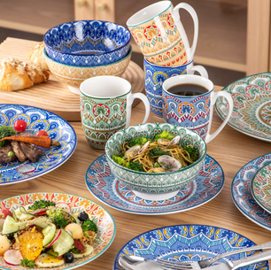Boheemse Mandala 16-delige Keramische Serviesset – Borden, Kommen & Mokken