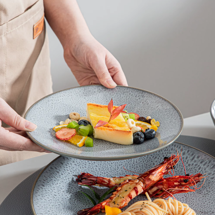 Grijs Reliëf Aardewerk Serviesset 16-delige – Keramisch Servies