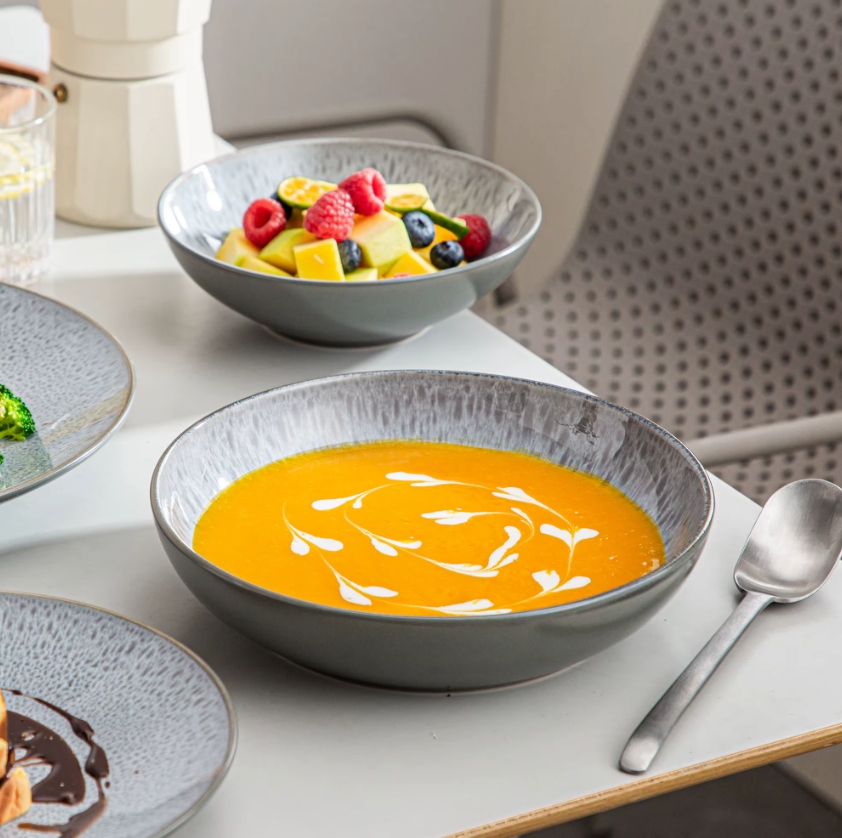 Grijs Reliëf Aardewerk Serviesset 16-delige – Keramisch Servies