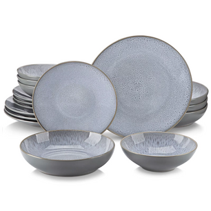 Grijs Reliëf Aardewerk Serviesset 16-delige – Keramisch Servies