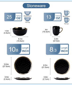 Zwart Serviesset met Gouden Rand – 16/32-delig – Luxe Servies