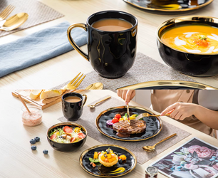 Zwart Serviesset met Gouden Rand – 16/32-delig – Luxe Servies