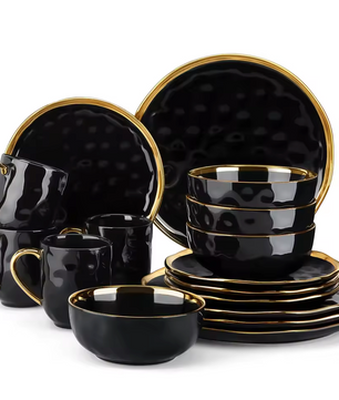 Zwart Serviesset met Gouden Rand – 16/32-delig – Luxe Servies