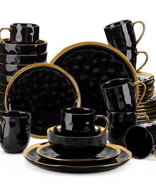 Zwart Serviesset met Gouden Rand – 16/32-delig – Luxe Servies