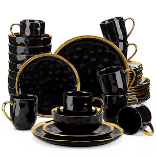 Zwart Serviesset met Gouden Rand – 16/32-delig – Luxe Servies