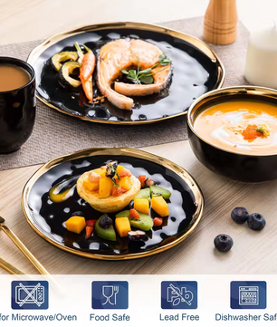 Zwart Serviesset met Gouden Rand – 16/32-delig – Luxe Servies
