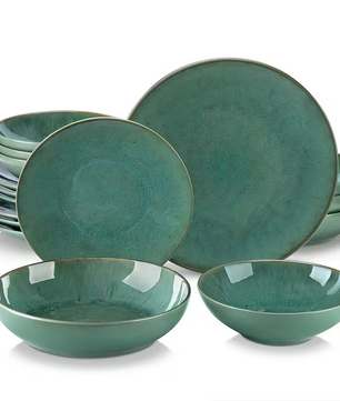 Bauhaus Groen Reliëf Serviesset 16-delige – Keramisch Servies